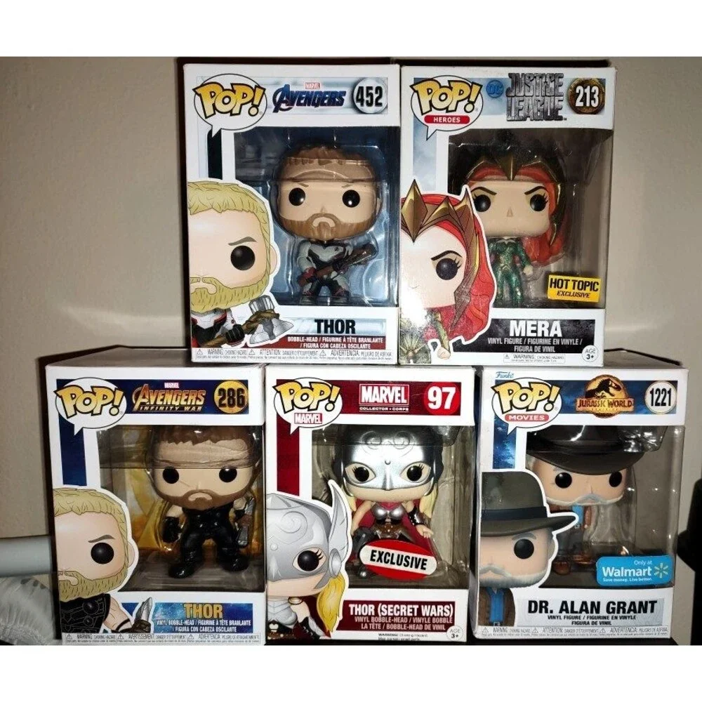 Lot of 5 New :  Funko Pop Marvel # 213 , #452 , #286 , #97 , #1221 Thor Mera
